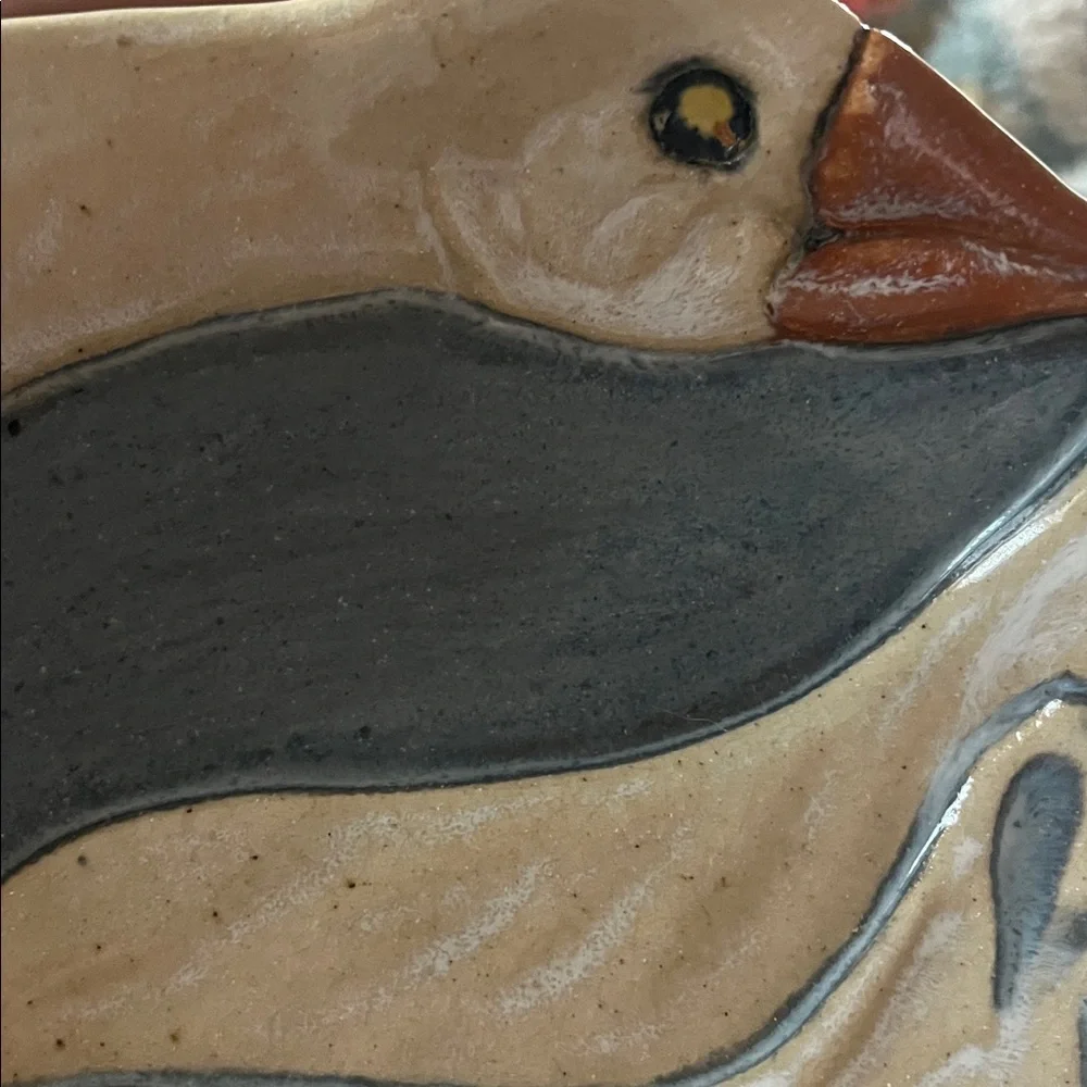 Great duck shaped vintage studio glazed pottery dish